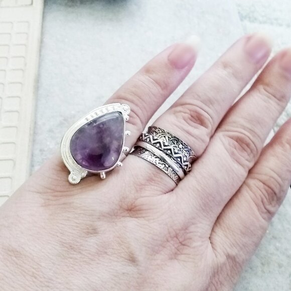 Sz 7.75 ~ Huge Amethyst in Bright Silver! February Birthstone. Intense & Flashy! - Picture 7 of 14